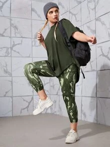 Easithlete Plus Size Breathable High Stretch Sports Tee With Leggings Workout Women Set