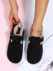 Giày lười mềm mại cho nữ, mẫu mới thu/đông 2024, giày lười đế dày, lót nhung, ấm áp và thoải mái - màu đen - Xem 2