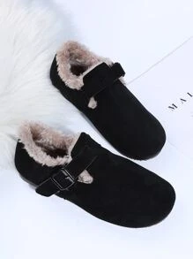Giày lười mềm mại cho nữ, mẫu mới thu/đông 2024, giày lười đế dày, lót nhung, ấm áp và thoải mái - màu đen - Xem 4