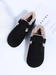 Giày lười mềm mại cho nữ, mẫu mới thu/đông 2024, giày lười đế dày, lót nhung, ấm áp và thoải mái - màu đen - Xem 5