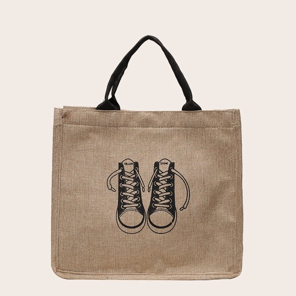 

Cartoon Graphic Top Handle Bag, Khaki