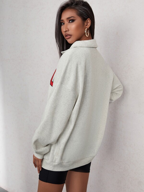 SHEIN EZwear Number Print Quarter Zipper Oversized Sweatshirt SHEIN USA