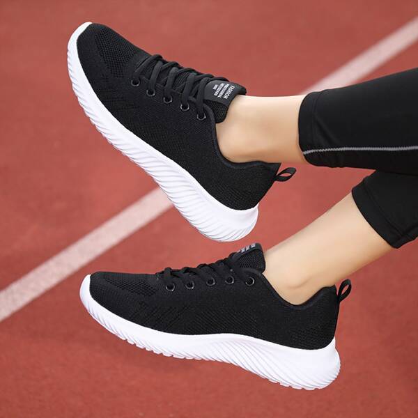 

Letter Patch Lace-up Front Running Shoes, Black