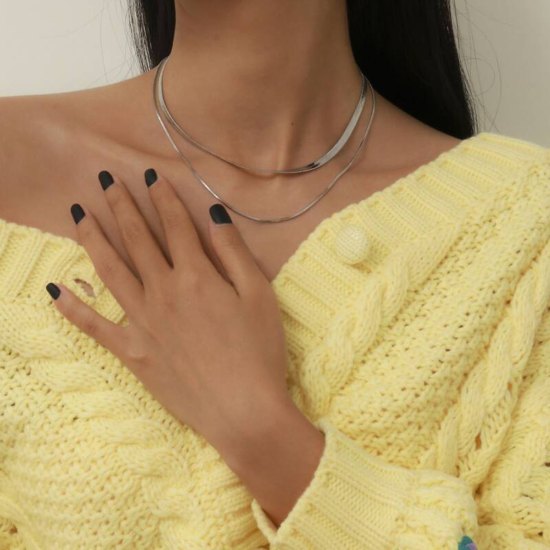 

Minimalist Layered Chain Necklace, Silver
