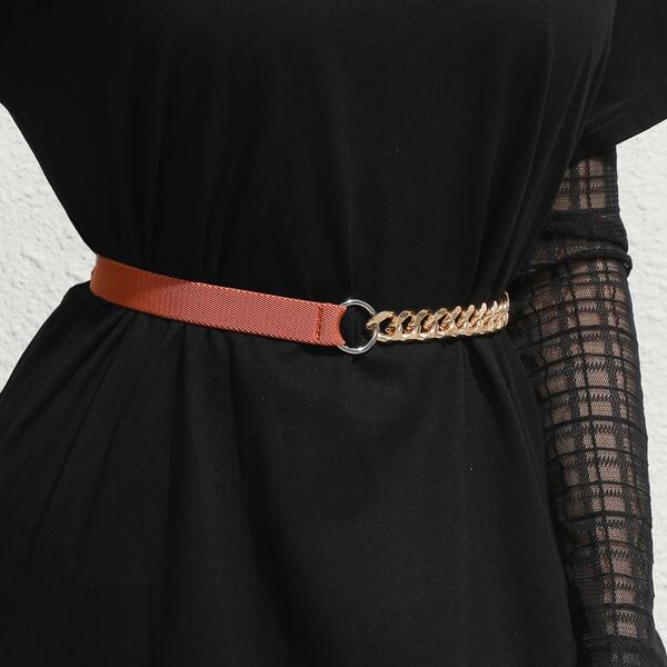 

Ring Decor Chain Belt, Brown