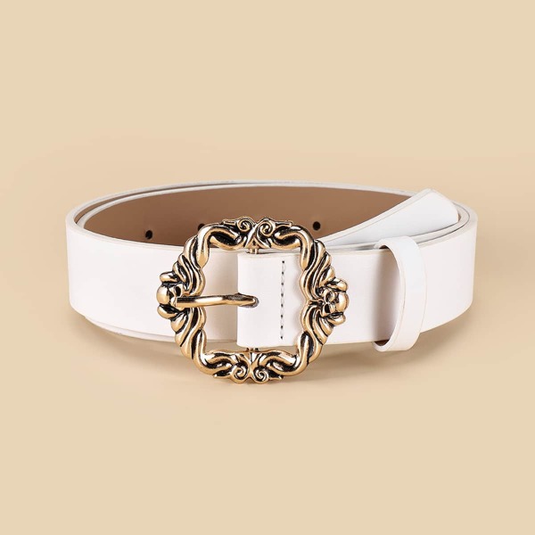 

Geometric Buckle Belt With Hole Punch, White