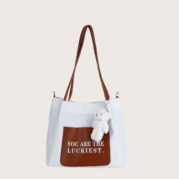 

Doll Decor Letter Graphic Shoulder Tote Bag, Multicolor