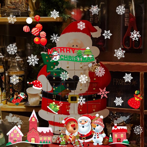 

1set Christmas Print Wall Sticker, Multicolor