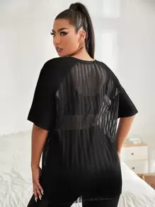 Easithlete Plus Breathable Mesh Panel Raglan Sleeve Sports Top - Black - View 2