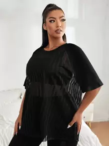 Easithlete Plus Breathable Mesh Panel Raglan Sleeve Sports Top - Black - View 5