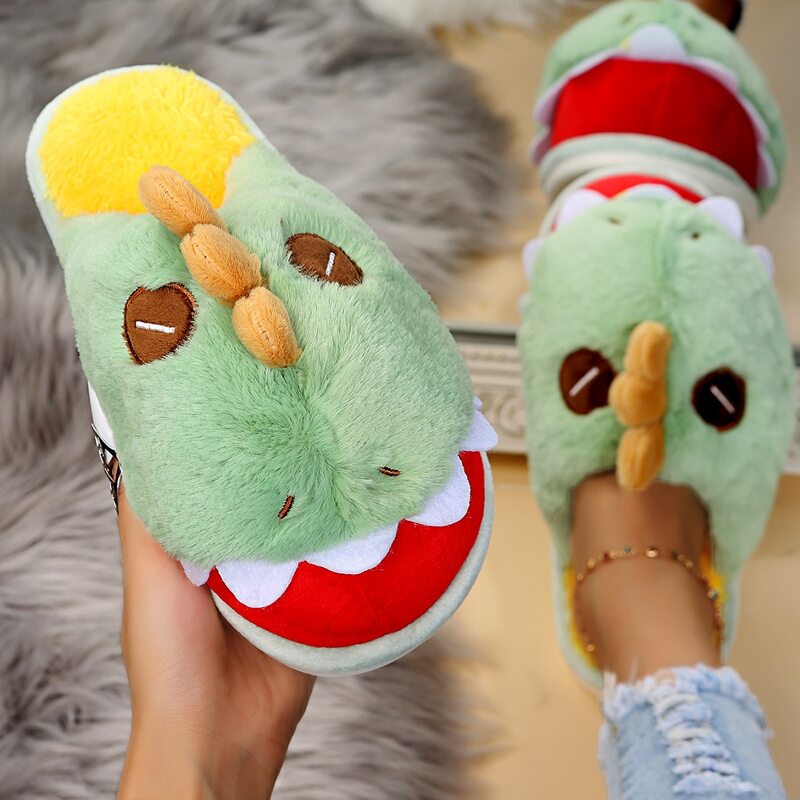 

Cartoon Design Fluffy Slippers, Green
