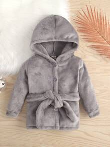Baby Hooded Belted Flannel Coat