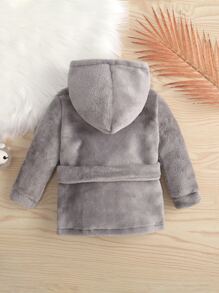 Baby Hooded Belted Flannel Coat