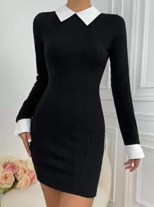 Calvaya Vestido ajustado ribete en contraste de espalda con abertura de ojo - Negro - Ver 1