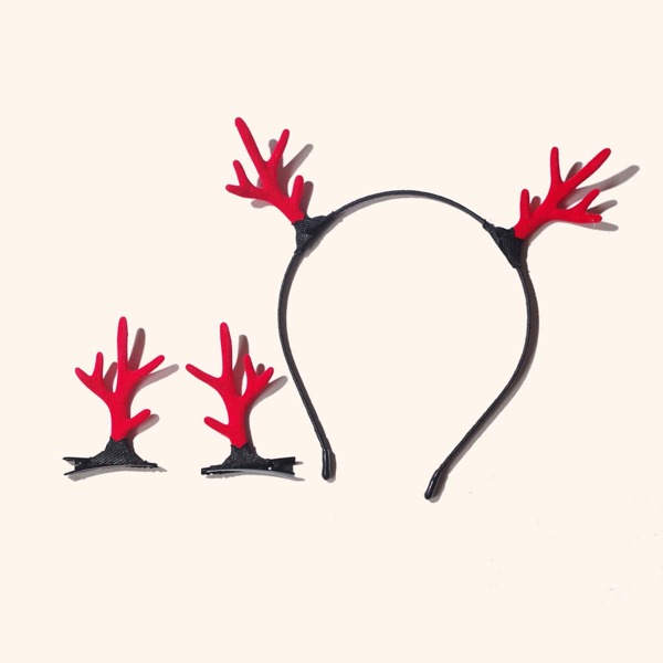 

3pcs Toddler Girls Christmas Antler Decor Hair Accessory, Multicolor