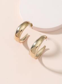 Minimalist Open Hoop Earrings - Yellow Gold - View 2