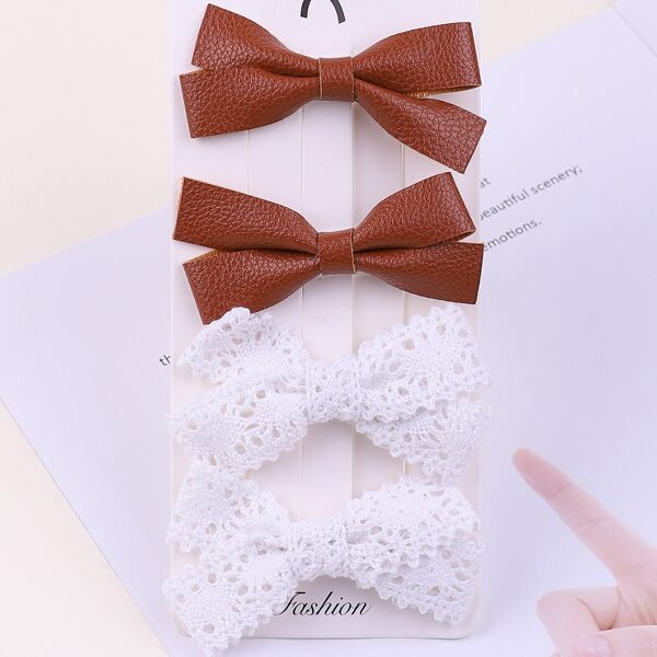 

4pcs Toddler Girls Lace Bow Hair Clip, Multicolor