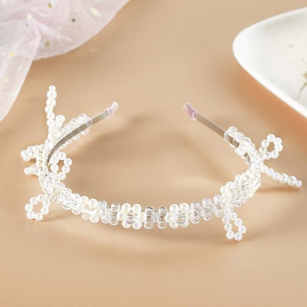 

Girls Beaded Bow Decor Hair Hoop, Clear
