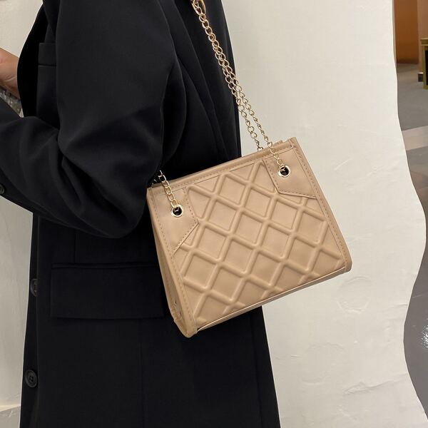 

Стеганая сумка на цепочке на молнии с тиснением, Хаки