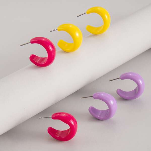 

3pairs Minimalist Open Hoop Earrings, Multicolor