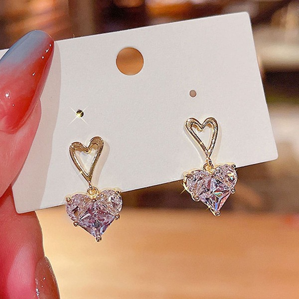 

Zircon Decor Heart Drop Earrings, Gold