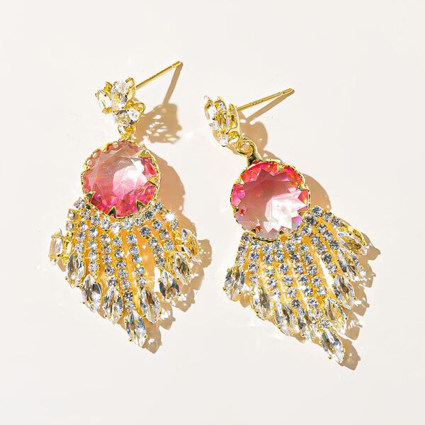 

Rhinestone Tassel Decor Drop Earrings, Multicolor