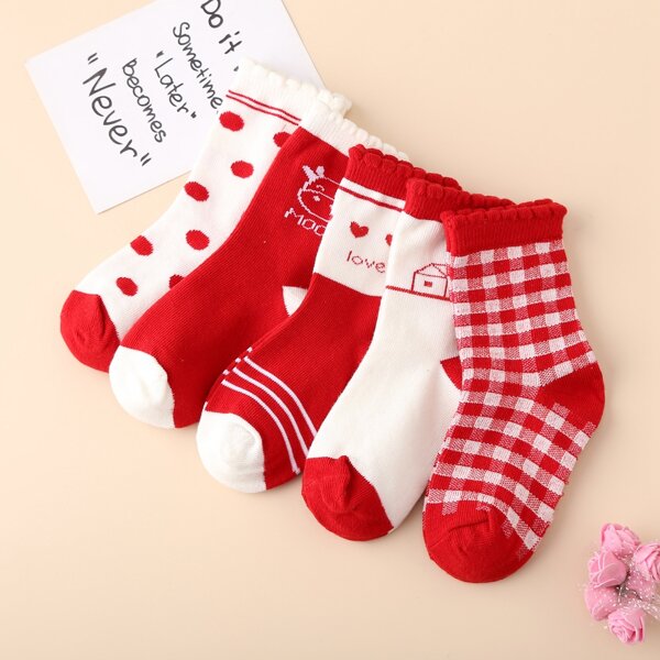 

5pairs Toddler Girls Plaid Print Socks, Multicolor