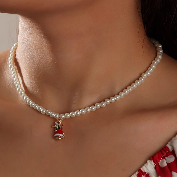 

Christmas Bell Charm Beaded Necklace, Multicolor
