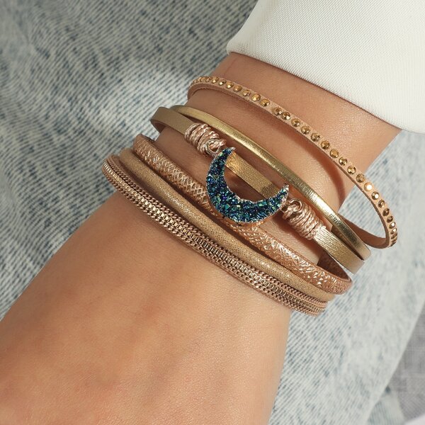 

Moon Decor Layered Bracelet, Brown