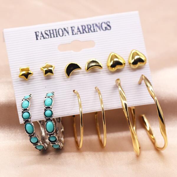 

6pairs Star & Heart Decor Earrings, Multicolor