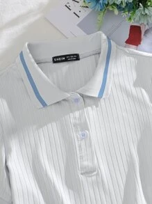SHEIN Unity Camiseta de cuello polo tejido de canalé - Blanco - Ver 5
