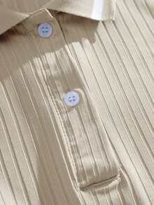 SHEIN Unity Camiseta de cuello polo tejido de canalé - Beis - Ver 3