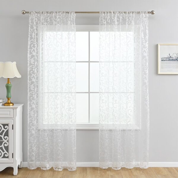 

Embroidery Single Panel Sheer Curtain, White