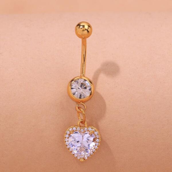 

Zircon Heart Charm Navel Belly Ring, Gold