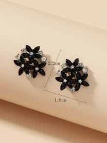 Crystal Flower Earrings - Black - View 3