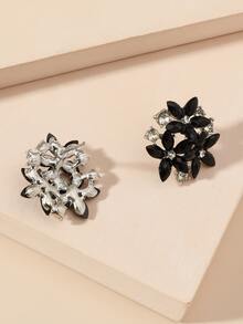 Crystal Flower Earrings - Black - View 2