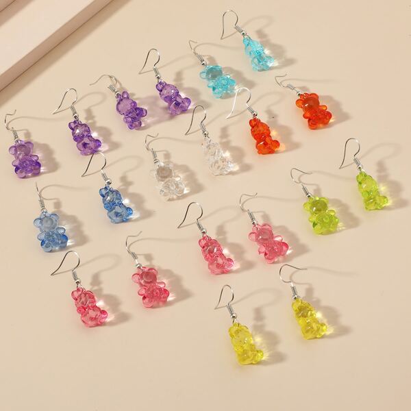 

10pairs Random Color Bear Drop Earrings, Multicolor