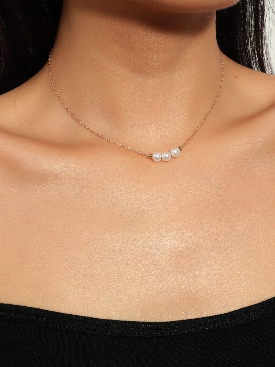 Vòng cổ trang trí ngọc trai giả - Vàng - Xem 1