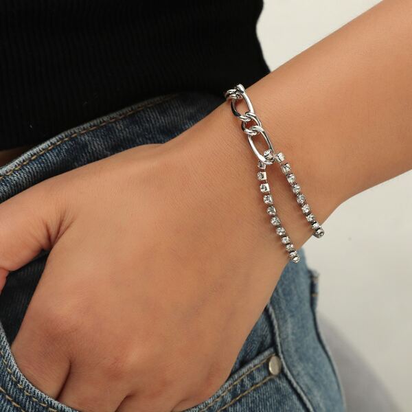

Rhinestone Decor Bracelet, Silver