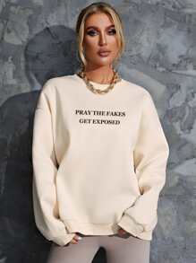 SHEIN Unity Slogan Graphic Drop Shoulder Sweatshirt - Beige - View 5