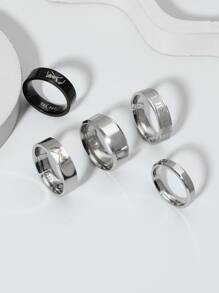 Fashionable and Popular 5pcs Men Roman Numerals Detail Ring Stainless Steel for Jewelry Gift and for a Stylish Look