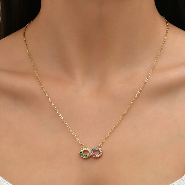 

18K Gold Plated Zircon Infinity Decor Necklace, Multicolor
