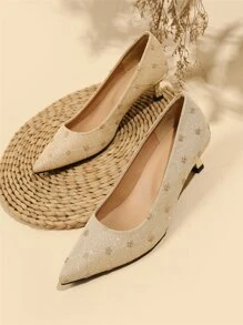 Glitter Kitten Heeled Court Pumps - Gold - View 1