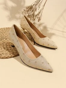 Glitter Kitten Heeled Court Pumps - Gold - View 2