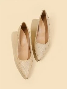 Glitter Kitten Heeled Court Pumps - Gold - View 3