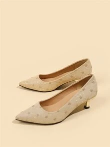 Glitter Kitten Heeled Court Pumps - Gold - View 6