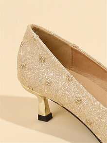 Glitter Kitten Heeled Court Pumps - Gold - View 8