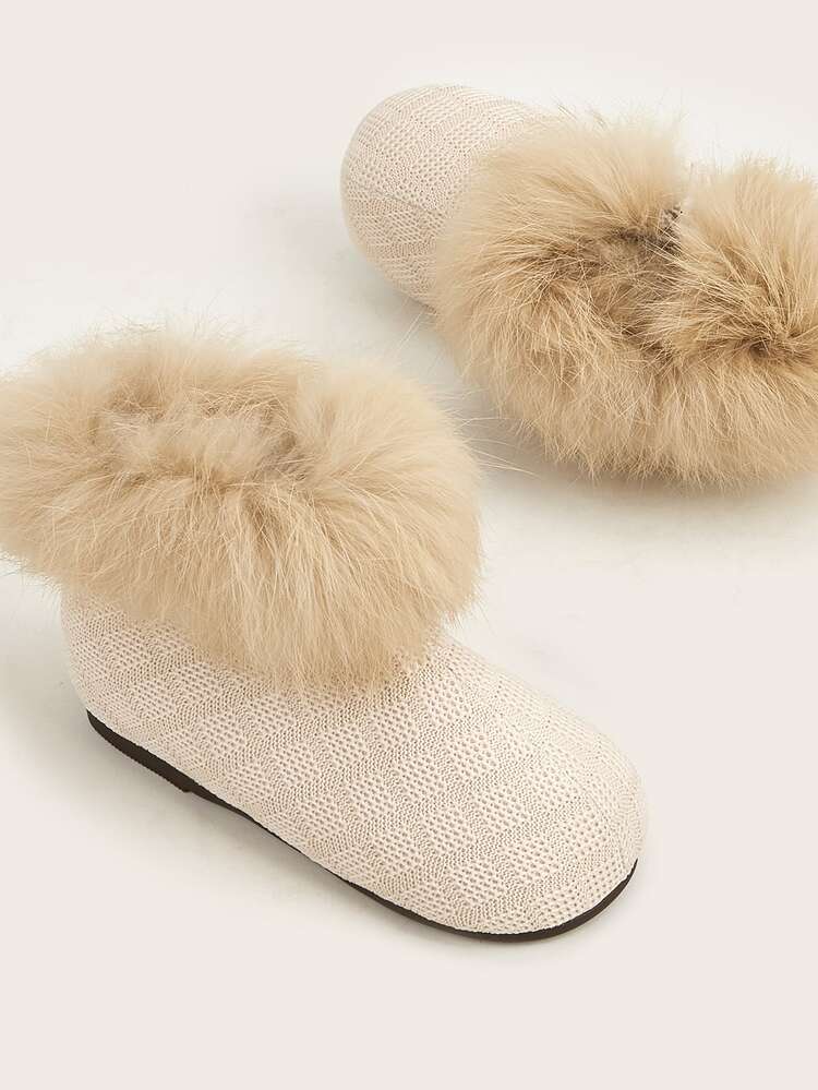 女孩側拉鍊雪地靴 - 米色 - 查看 5