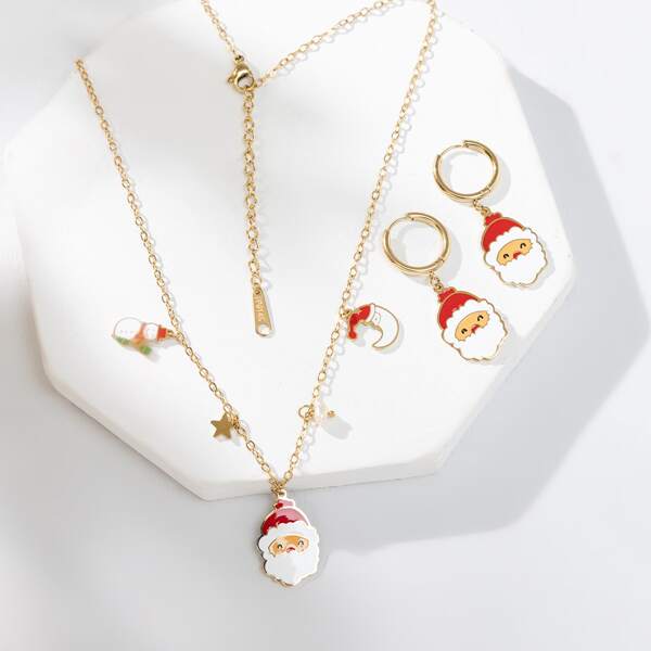 

Christmas Santa Claus Decor Drop Earrings & Necklace, White