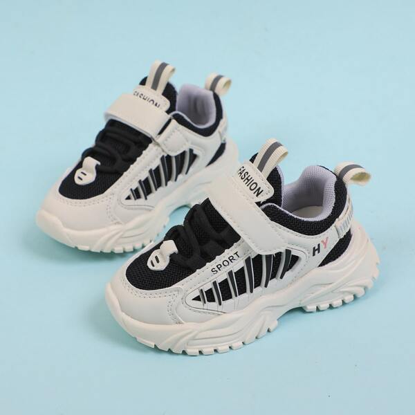 

Kids Letter Graphic Velcro Strap Sneakers, Black and white